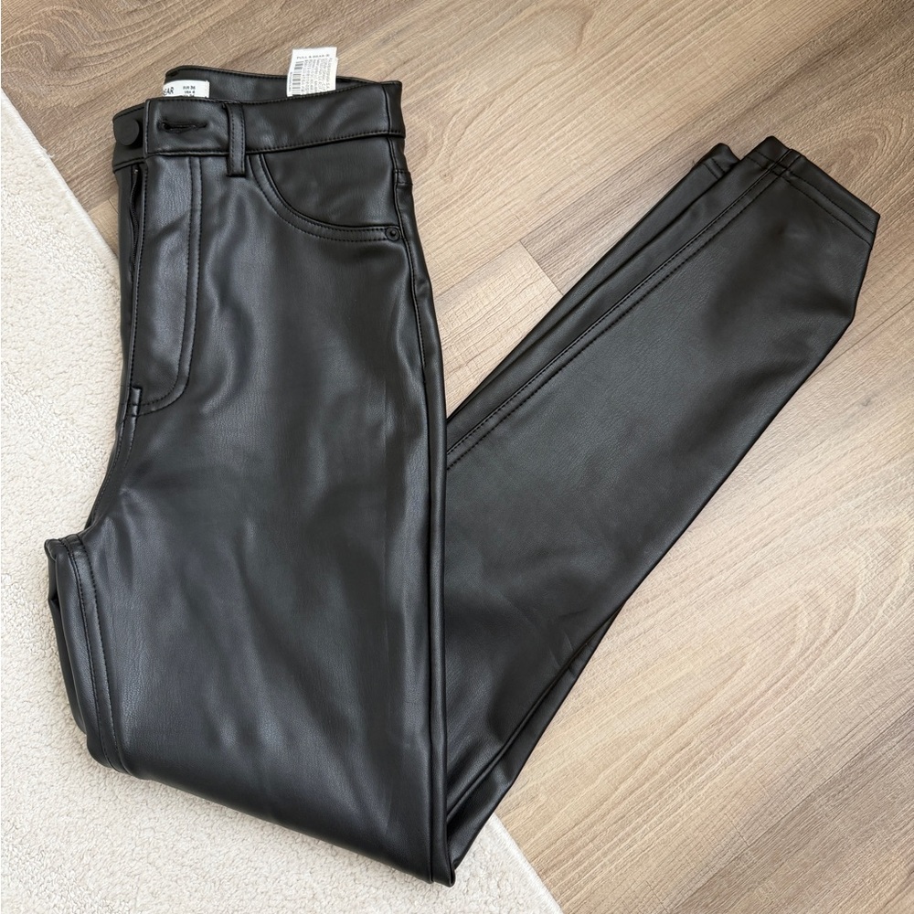 Pull&Bear Black Leather-Style Trousers